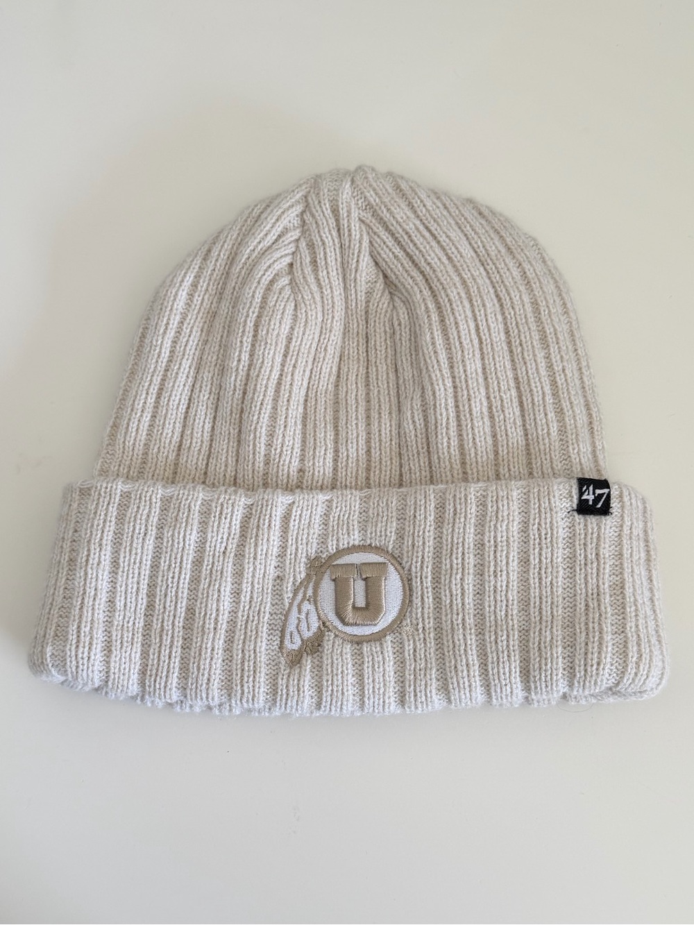Utah Utes Women’s Cream Ribbed Beanie with Embroidered Patch